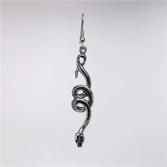 Silver Pewter Coiled Snake Dangle Earrings Serpent Design Hypoallergenic Jewelry - Picture 5 of 8